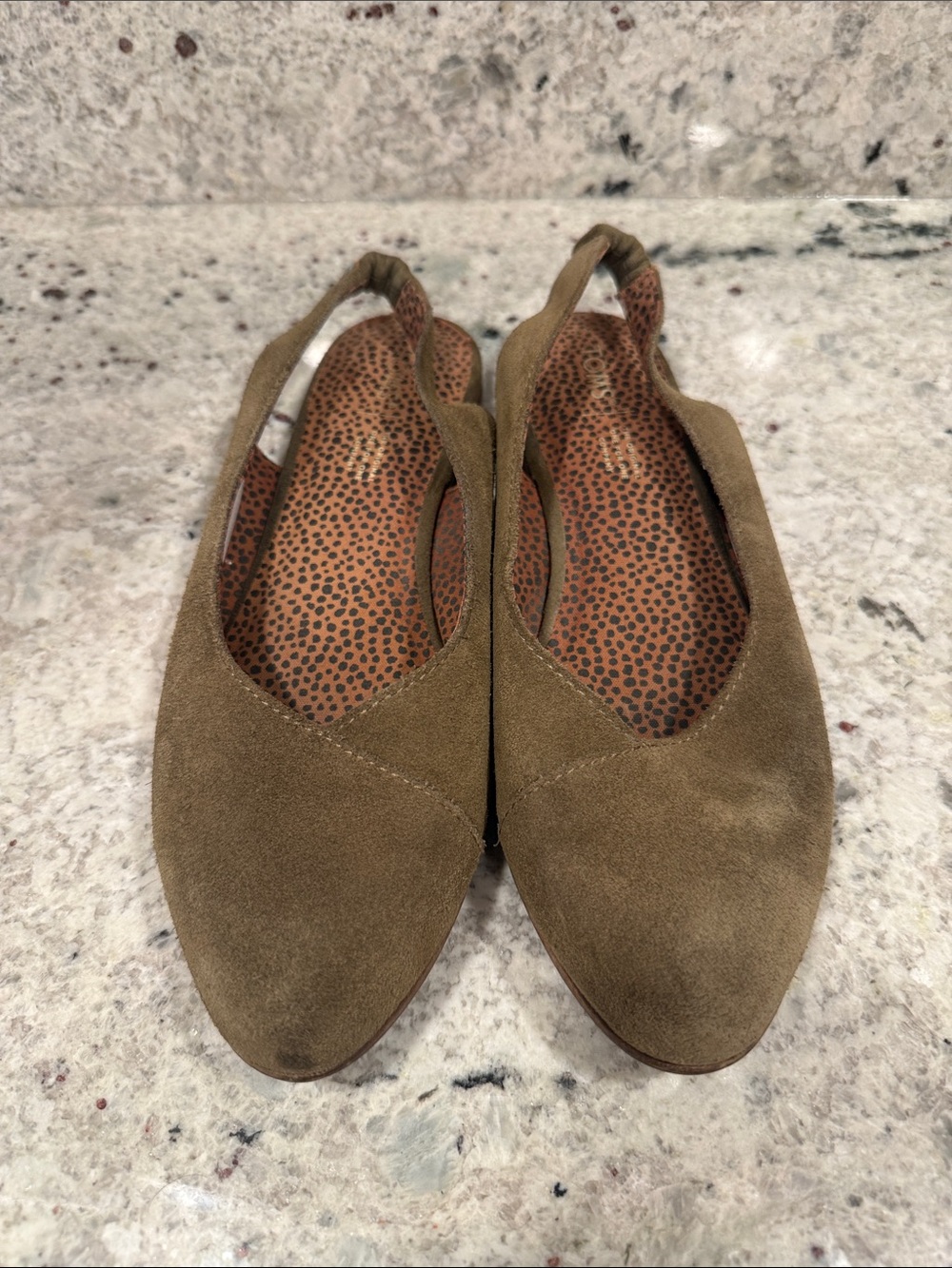 Toms Olive Green Suede Slingback Flats